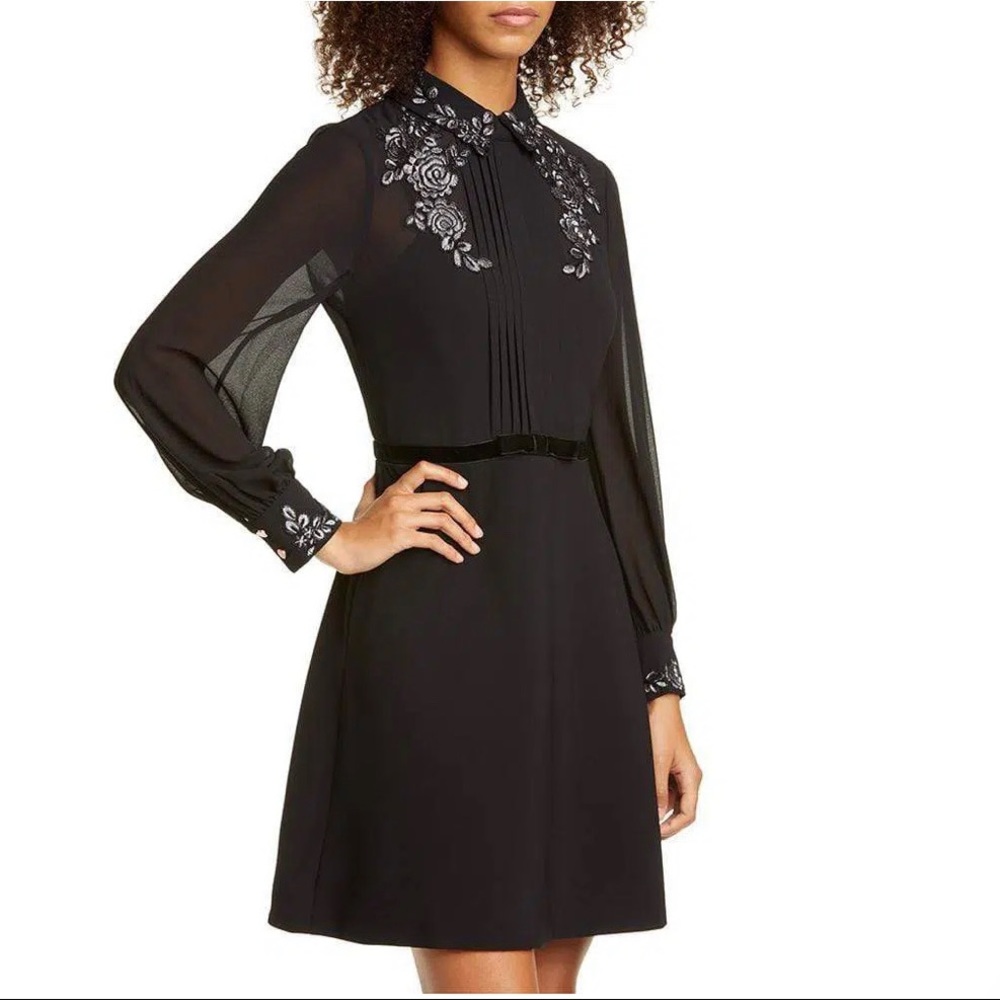 Ted Baker Embroidered Collar Long Sleeve Dress - Ted Size 2 (Size 6)